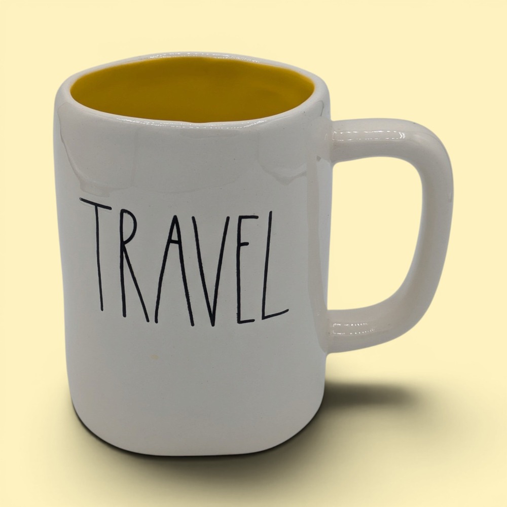 Rae Dunn Travel Mug Large Cream Yellow Farmhouse Wanderlust Coffee Cup